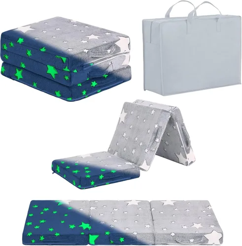 Miniatura 13 de Colchón plegable para niños, lavable para niños pequeños, tapete triple plegable para siesta para dormir, guardería, sofá cama con bolsa