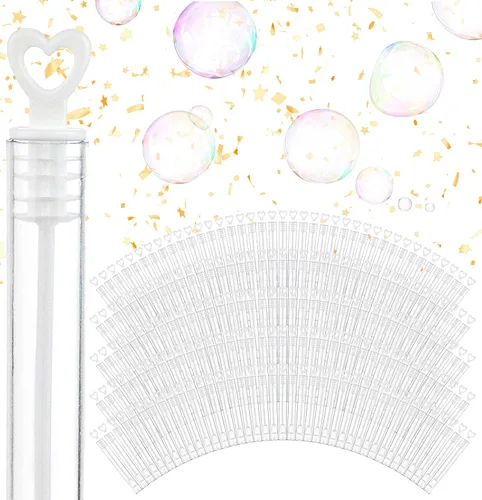 Burbujas de boda a granel – Varitas de corazón blanco (100 unidades) individual mini varita de burbujas para bodas, recuerdos de fiesta de