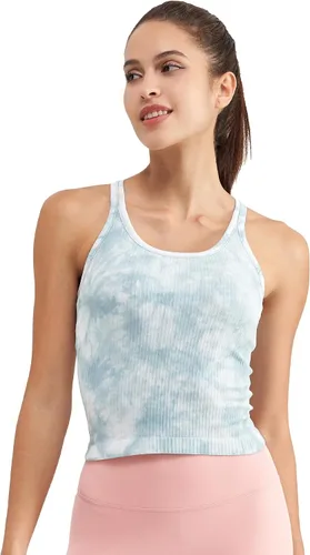 Miniatura 94 de sphinx cat - Camiseta corta de entrenamiento para mujer, camiseta sin mangas, acanalada, con espalda cruzada y brasier integrado