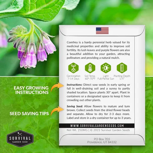 Miniatura 2 de Semillas de consuelda para plantar, Symphytum Officinale Hierba medicinal perenne para té de abono y cuidado de la piel natural, raíz resbaladiza