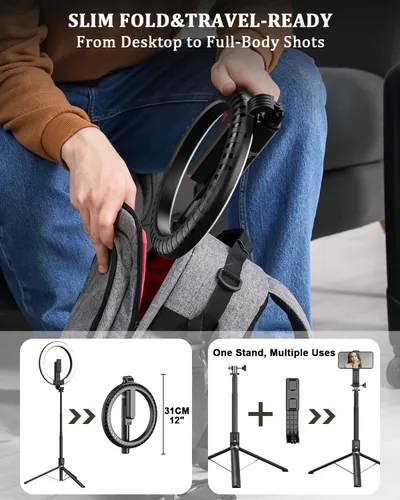 Miniatura 4 de Kit de vlogging para iPhone/Android, anillo de luz de 10 pulgadas con soporte, trípode de 74 pulgadas para iPhone con luz, micrófono, kit de inicio