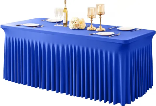 Miniatura 42 de Paquete de 1 manteles azul bebé para mesas rectangulares de 4 pies, cubiertas de mesa de spandex elástico de una pieza resistentes a las arrugas