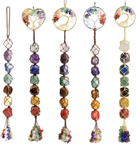 Anjiucc Árbol de la vida de cristal curativo de 7 chakras para colgar en la pared, decoración de interiores, decoración de ventanas, meditación de