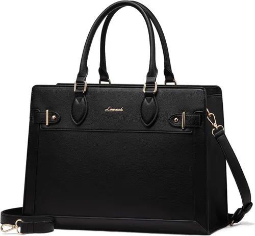 Miniatura 13 de LOVEVOOK Bolsa para laptop para mujeres, Bolsa tote grande de cuero PU de 15.6 pulgadas, Bolsa de trabajo profesional para maestras, Maletín