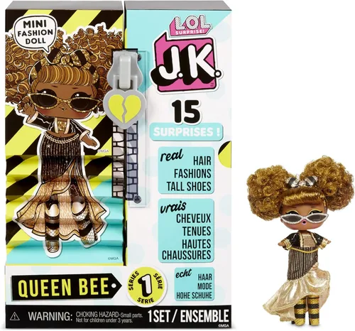 L.O.L. Surprise! JK Mini Fashion Doll Queen Bee con 15 sorpresas, incluyendo trajes de muñeca de vestir, accesorios exclusivos para muñecas, regalos