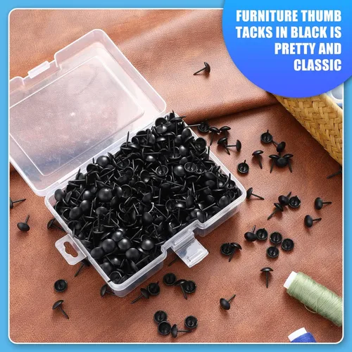 Miniatura 2 de Outus 1000 piezas de tachuelas de tapicería negras de 7/16 pulgadas tachuelas decorativas para muebles clavos de tapicería con caja