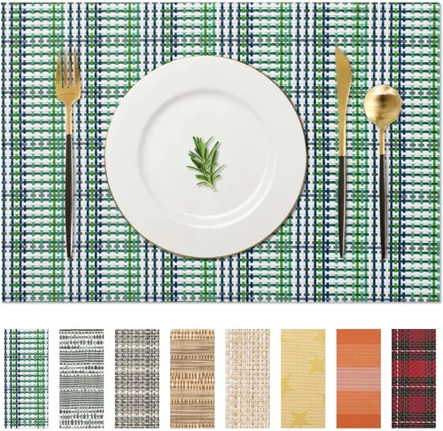 Miniatura 24 de AHHFSMEI Manteles individuales para mesa de comedor, juego de 4, manteles individuales de vinilo tejido de plástico, antideslizantes, aislamiento