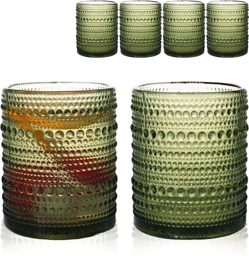 Miniatura 16 de Juego de 4 vasos para beber Hobnail de 12 onzas, vasos vintage de Júpiter, cristalería antigua en relieve para cerveza, agua, jugo, cóctel, whisky