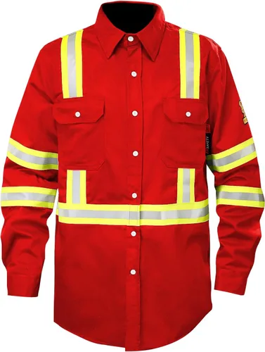 Miniatura 8 de SKSAFETY Camisas FR de 7 oz para hombres, Camisa de Soldadura Hi Vis Resistente a las Llamas 100% Algodón Retardante de Fuego Camisa de Manga Larga