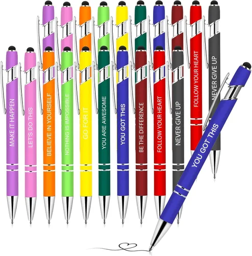 Miniatura 10 de 100 piezas bolígrafos inspiradores a granel, bolígrafo motivacional con punta stylus, bolígrafos de tinta divertidos a granel, regalos inspiradores
