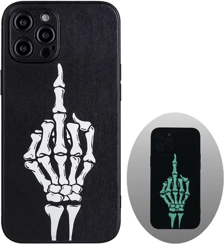 Miniatura 12 de X spirit Funda de teléfono de calavera para iPhone 13, dedo medio, diseño gótico luminoso de esqueleto genial oscuro y con estilo emo, estilo rock n