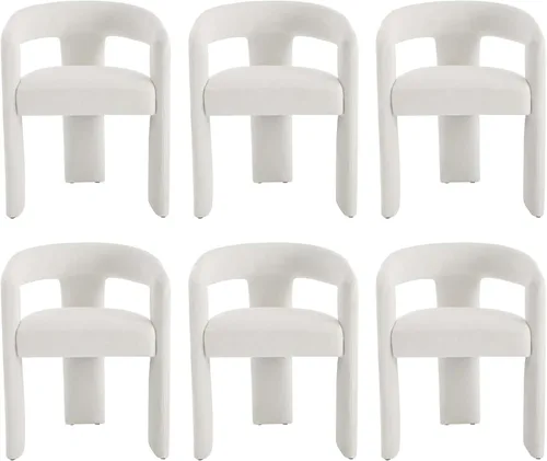 Miniatura 18 de Modern Boucle - Juego de 2 sillas de comedor tapizadas con diseño de barril con brazo, cómodas sillas laterales para cocina, comedor, recepción