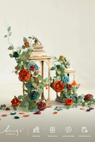 Miniatura 2 de Ling's moment Flores artificiales, 25 rosas turquesas decorativas con tallos, 3 pulgadas de espuma floral para ramo de boda, centros de mesa, fondo