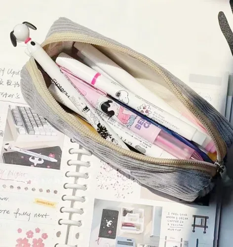 Miniatura 4 de Estuche pequeño para lápices con gran capacidad, estuche con diseño de tiburón, bolsa con cremallera gris para oficina, organizador de papelería