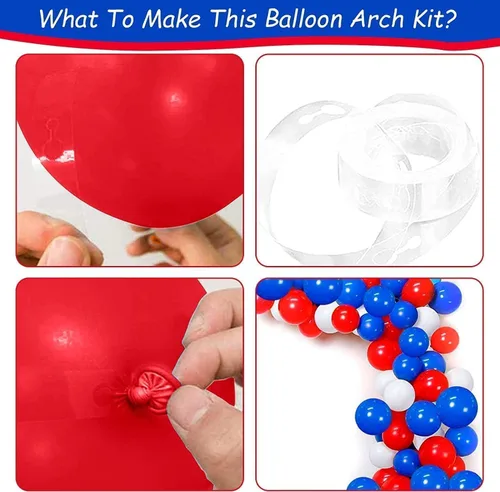 Miniatura 8 de Arco de globos rojos, blancos y azules, 130 unidades, guirnalda de globos azul claro azul claro y blanco con globos de confeti para béisbol, 4