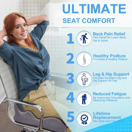 Miniatura 5 de Cojín de asiento para aliviar la presión del coxis de cadera, cojines ergonómicos extra grandes de espuma viscoelástica de 6 pulgadas de grosor
