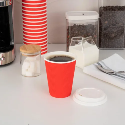 Miniatura 7 de Tazas para café de papel aislado, pared ondulada, kraft, 12 onzas - Caja de 25 unidades - tapas a juego: RWA0360B, RWA0360W, RWA0328LG, RWA0328GR