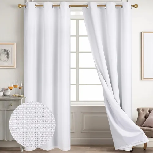 Miniatura 75 de Diraysid Cortinas 100% opacas de lino beige para dormitorio, con ojales, aislamiento térmico, cortinas de oscurecimiento de habitación