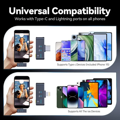 Miniatura 4 de Micrófono Lavalier inalámbrico para iPhone/Android, rango de 200 pies, mini micrófono con cancelación de ruido, 25 horas de duración de la batería