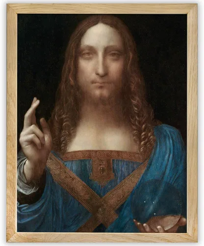 Salvator Mundi - Póster enmarcado de 11 x 14 pulgadas, retrato cristiano de Leonardo da Vinci, pintura al óleo, Jesucristo Salvador del mundo. Obra
