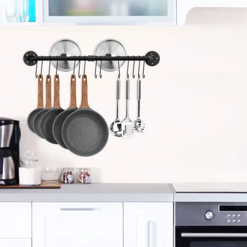 Miniatura 3 de Toplife Riel de ollas de 31.5 pulgadas, organizador de utensilios de cocina montado en la pared con tapa de sartén desmontable y riel colgante
