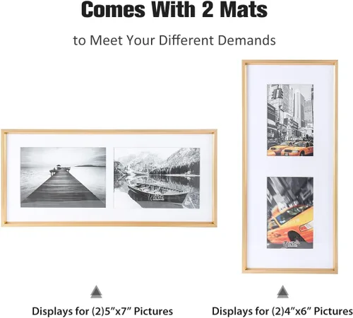 Miniatura 2 de Marco de fotos de aluminio dorado con 2 aperturas de 5 x 7 2 tapetes incluidos, plexiglás HD, se adapta a fotos de 5 x 7 o 4 x 6, soporte de mesa