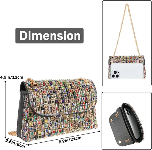 Miniatura 2 de Bolso de mano de noche con diamantes de imitación brillantes para mujer, bolso de hombro para boda, fiesta, baile de graduación