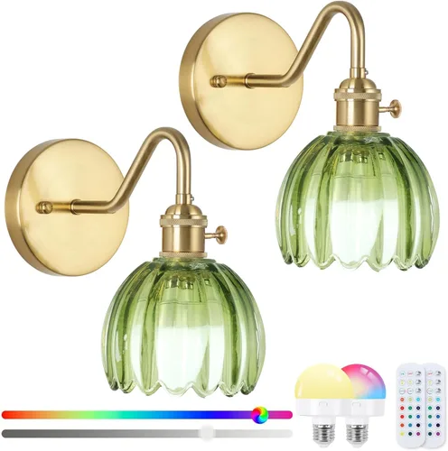 Miniatura 13 de Apliques de pared inalámbricos vintage que funcionan con pilas, luces de pared de latón antiguo con batería recargable, lámpara de pasillo de lujo