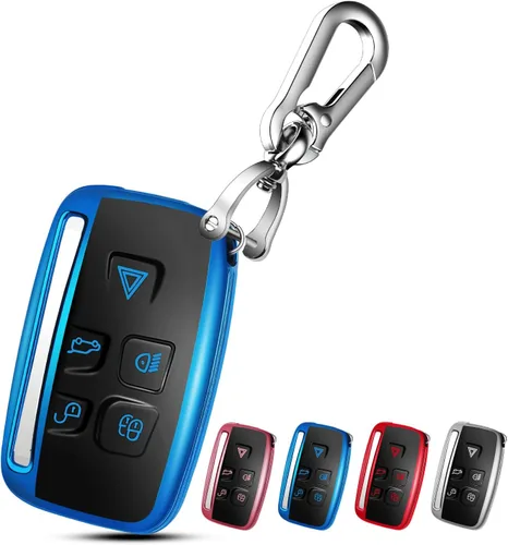 QBUC Funda para llavero LAND ROVER con llavero para Range Rover Evoque Sport Velar Land Rover Discovery Jaguar F-Pace F-Type XE XEL XF XFL XJ Azul