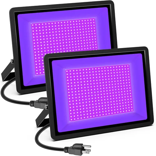 Miniatura 9 de Paquete de 2 luces negras de 300 W LED de luz negra para exteriores con enchufe IP66, luz de inundación negra impermeable para fiesta de Halloween