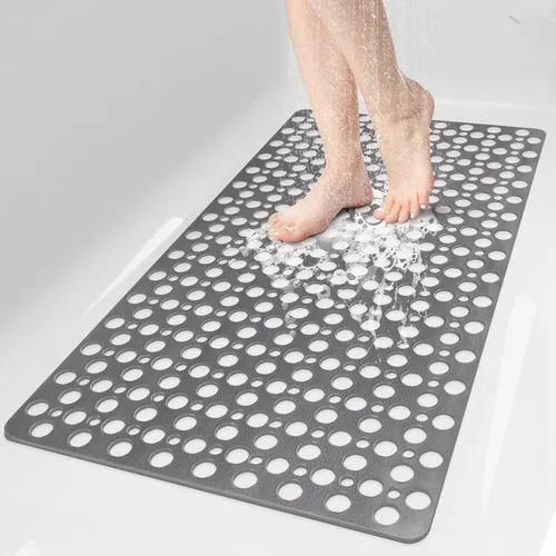 Miniatura 14 de Tapete de ducha antideslizante con ventosas, 27 x 27 pulgadas, tapete de ducha antideslizante de TPE de drenaje rápido para ducha interior, tapete