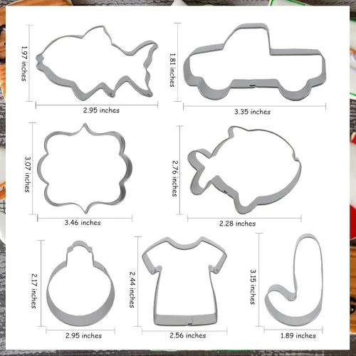 Miniatura 6 de Juego de 7 piezas de cortador de galletas de pesca Gone, de acero inoxidable, camiseta deportiva Fis de bastón de caramelo, moldes de galletas