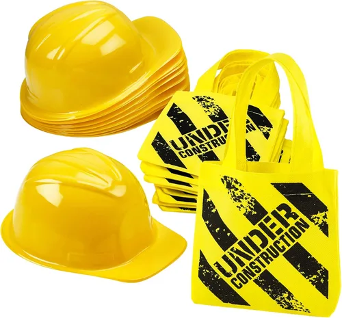 Bedwina Suministros para fiestas temáticas de construcción, paquete de 24, suministros para sombreros y mini bolsas de mano, (12) sombreros de