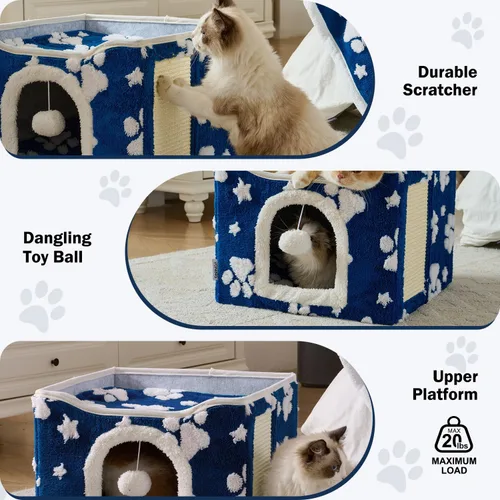 Miniatura 5 de Casas para gatos de interior, bonita cueva para gatos con bola esponjosa para colgar y almohadilla para rascar, escondite plegable para gatitos, 17
