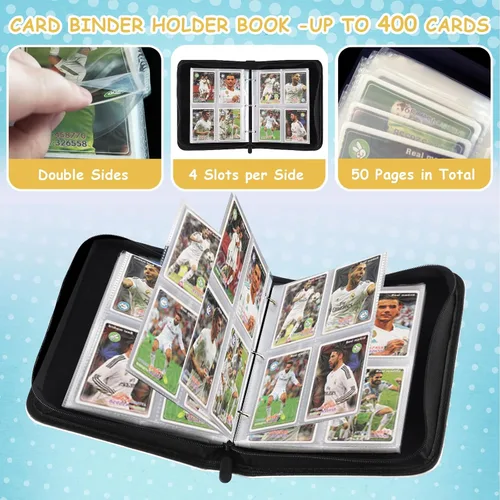 Miniatura 4 de Carpeta de tarjetas para tarjetas, 4 bolsillos, 400 bolsillos, carpeta de tarjetas intercambiables, libro de coleccionista, incluye 50 fundas