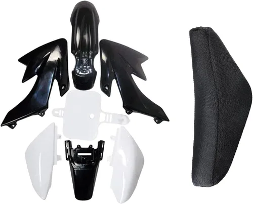 Kit de carenado de cuerpo de plástico y asiento alto para CRF XR CRF50 XR50 50s 50cc 70cc 110cc 125cc Dirt Pit Bike (4 negro + 3 blanco)