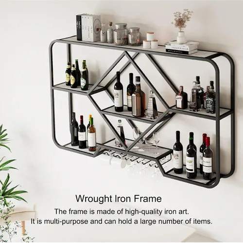 Miniatura 3 de Estantes para vinos, estantes de bar montados en la pared con soporte colgante para copas de vino, mini bar, licor, bar, botella, estante flotante