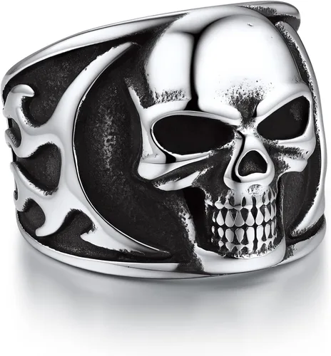Bandmax Anillos de calavera para hombre, de acero inoxidable, anillos de esqueleto de calavera para hombres y mujeres, anillos góticos punk,