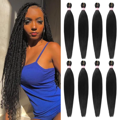 Miniatura 24 de Extensiones de cabello para trenzar preestiradas, color negro, 12 pulgadas, 8 paquetes de cabello natural para trenzar, fácil trenza, ajuste de agua