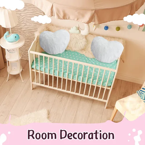 Miniatura 7 de Enhon 2 almohadas esponjosas de corazón de piel sintética en forma de corazón, almohadas de felpa suaves de 20 x 15.7 pulgadas, almohadas con Blanco