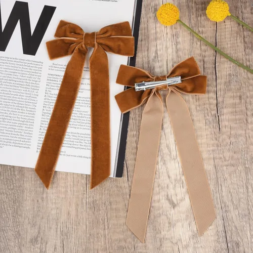 Miniatura 5 de 2 piezas de broches de cinta de terciopelo con lazos de pelo marrones, broches grandes de cocodrilo de otoño, accesorios para el cabello