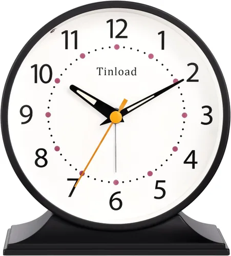 Tinload Reloj despertador analógico retro antiguo de 4.5 pulgadas, pequeño reloj silencioso de mesita de noche con luz manual, funciona con pilas,