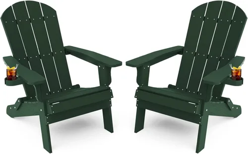 Miniatura 18 de YEFU Silla Adirondack, silla Adirondack de plástico de gran tamaño, sillas plegables para exteriores con soporte para tazas, silla de césped