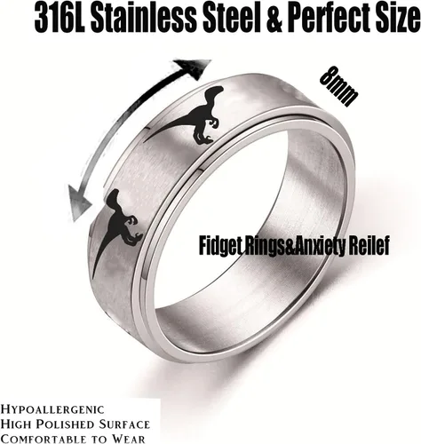 Miniatura 2 de INENIMARTJ Anillos giratorios de dinosaurio para mujeres y hombres, anillos giratorios de dinosaurio de acero inoxidable, anillo de ansiedad de C