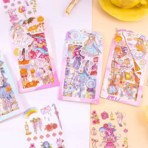 Miniatura 7 de 48 Hojas de Calcomanías de Chica de Dibujos Animados - Kawaii PET Transparente Papelería de Diario Calendario DIY Personas Mágicas Calcomanía 12