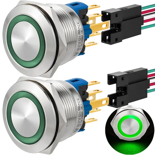 Miniatura 14 de 2 interruptores de botón de cierre de 0.866 in, 7/8 pulgadas, 110 V-120 V, SPDT, interruptor de encendido y apagado, impermeable, IP67, acero Azul