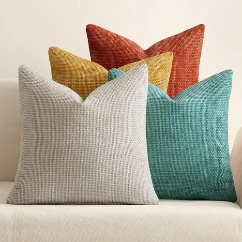 Miniatura 32 de MIULEE Paquete de 4 fundas de almohada para sofá, 16 x 16 pulgadas, fundas de almohada decorativas de felpilla suave color crema, fundas de cojín