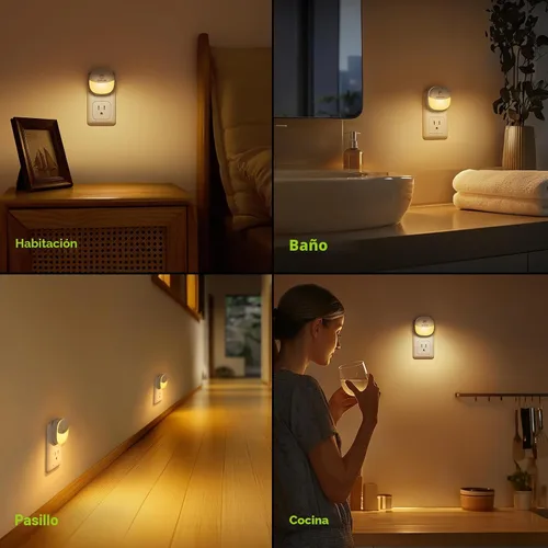 Miniatura 6 de AUVON Luz nocturna enchufable con sensor de movimiento y sensor de atardecer a amanecer, mini luz nocturna LED blanca cálida con brillo ajustable