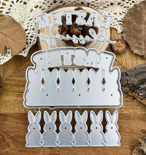 Miniatura 4 de Troqueles de metal para conejito de Pascua, palabras y marco de conejo de Pascua, plantillas de corte de boda para álbumes de recortes, álbumes