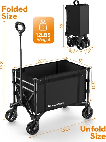 Miniatura 5 de Raynesys Carro plegable 3 en 1 que se convierte en banco, carrito plegable de 220 libras con ruedas, carrito de compras de 120 L para comestibles